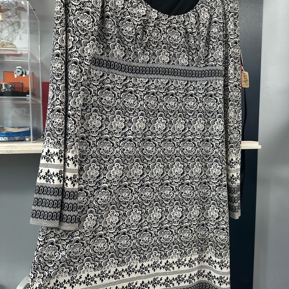 🖤 Oleg Cassini Black & White Floral Print Dress – Size 10 - Picture 5 of 7